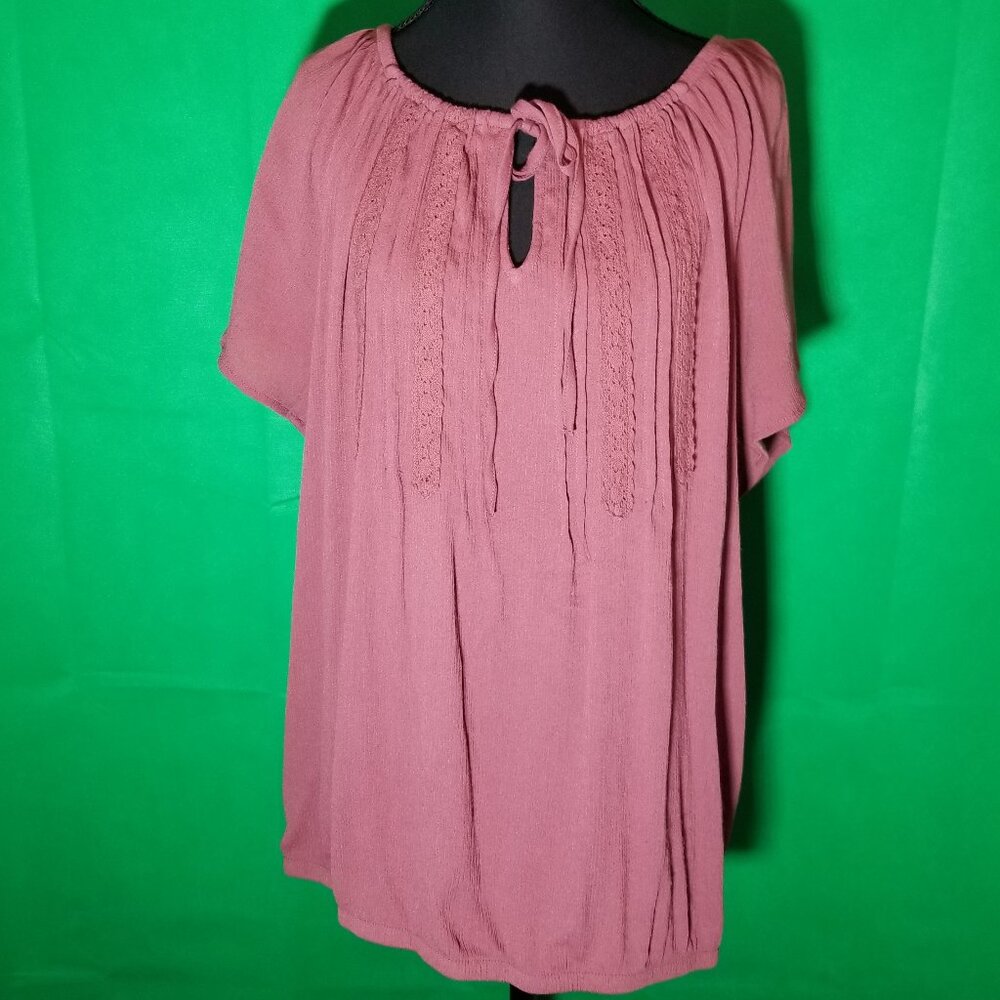 Torrid Womens Size 00 Mauve Gauze Lace Flutter Sleeve Boho Peasant